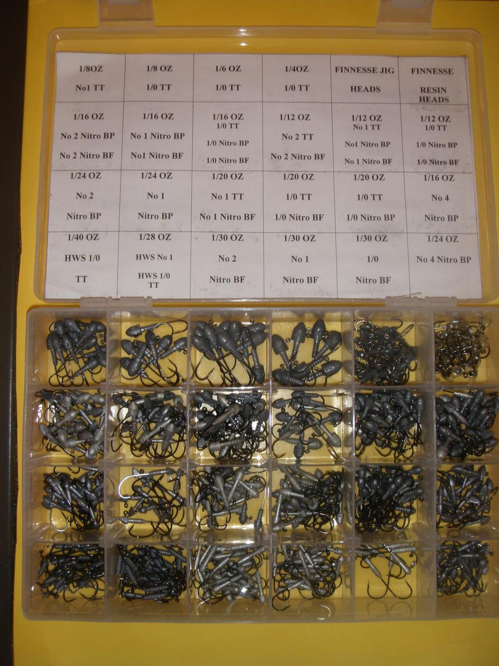 Jig head assortment for chasing bream. When the lid is closed the jig types and sizes appears on the reverse side © Gary Brown